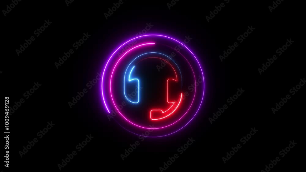 Abstract Neon headphone icon with circle animated on background. Abstract Neon headphone icon with circle animated on background.