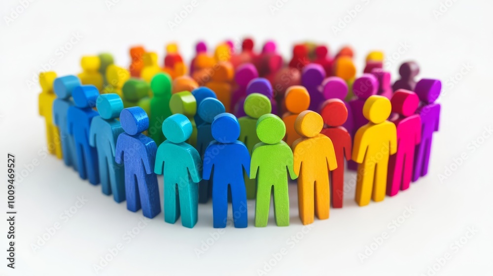 Colorful group of diverse figures standing in a circle, symbolizing unity, teamwork, and collaboration on a white background. Colorful group of diverse figures standing in a circle, symbolizing unity, teamwork, and collaboration on a white background.