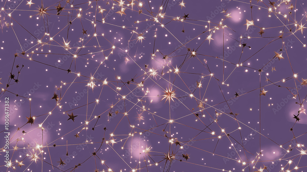 Fototapeta premium seamless background tile, Sparkling stars and delicate lines on soft purple background for dreamy designs