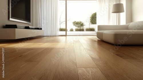 Minimalist Living Room with Wooden Flooring and Large Window