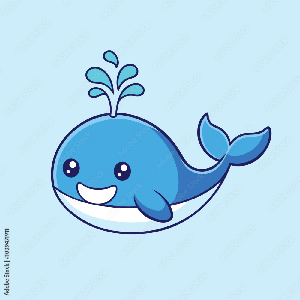 Cute Blue Whale Cartoon Vector Icon Illustration.
