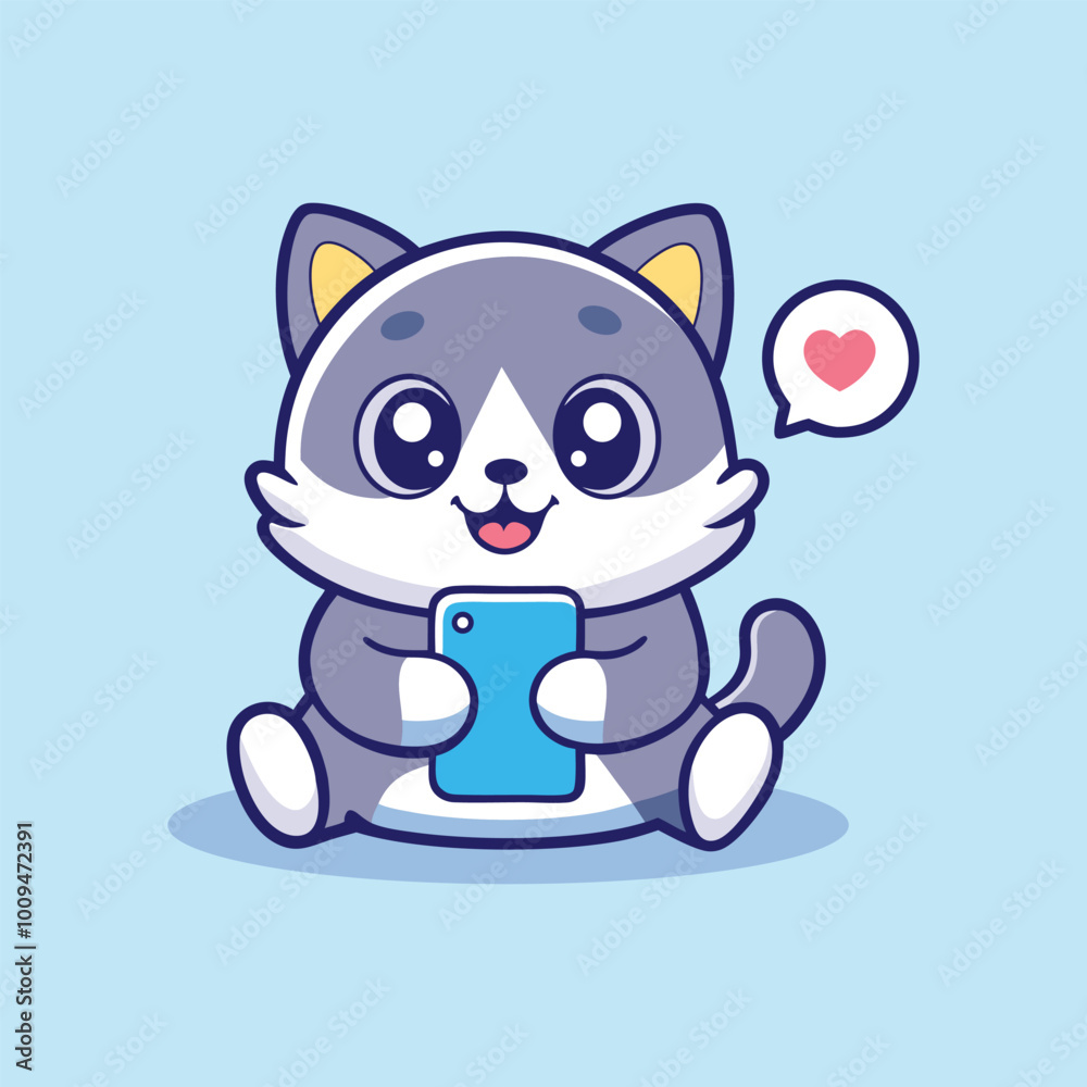Cute Cat Playing Hand phone Cartoon Vector Icon Illustration. Cute Cat Playing Hand phone Cartoon Vector Icon Illustration.