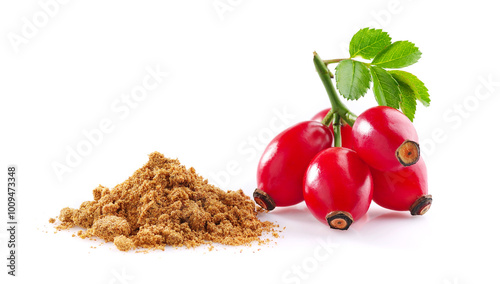 Rose hip with powder in closeup photo