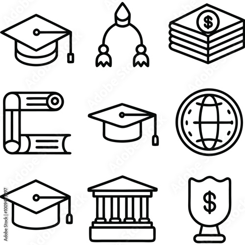 graduation cap books computer flask pencil back to shool education icon set.
