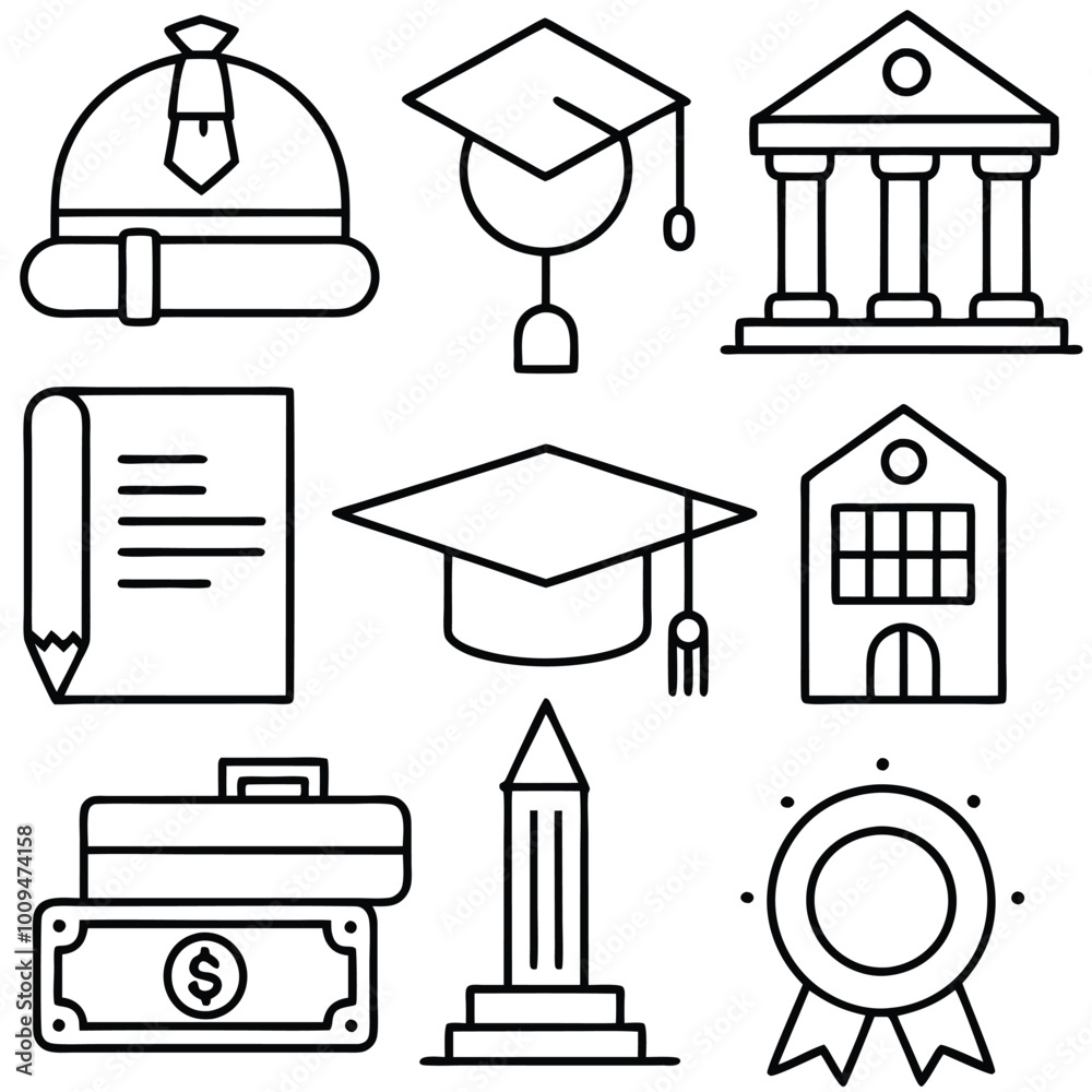 graduation cap books computer flask pencil back to shool education icon set.