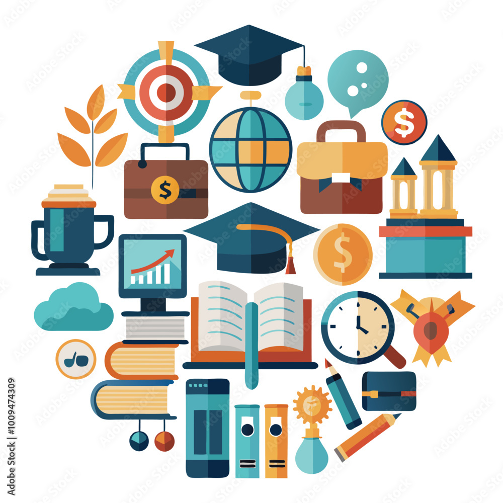 graduation cap books computer flask pencil back to shool education icon set.