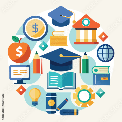 graduation cap books computer flask pencil back to shool education icon set.