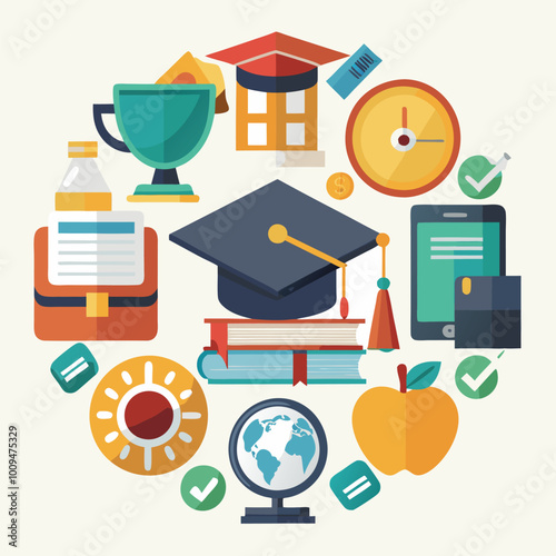 graduation cap books computer flask pencil back to shool education icon set.