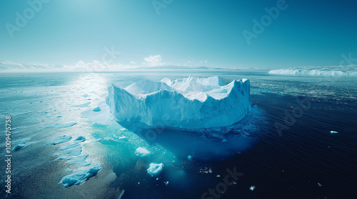  Aerial view of pristine glacier and icebergs in remote Arctic landscape photo