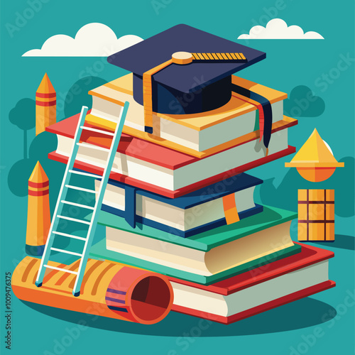 graduation cap books computer flask pencil back to shool education icon set.