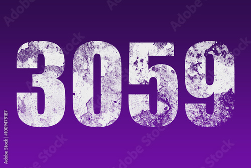 flat white grunge number of 3059 on purple background.