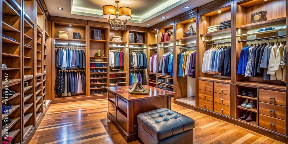 Obraz premium Spacious and Organized Walk-In Closet with Elegant Shelving and Ample Storage Solutions for Fashion