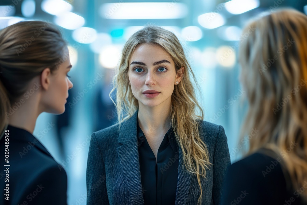 Woman in a Blazer with Blonde Hair Looking Directly at the Camera Woman in a Blazer with Blonde Hair Looking Directly at the Camera