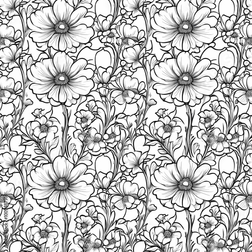 Wallpaper Mural Hand-Drawn Floral Pattern with Wildflowers and Leaves Torontodigital.ca