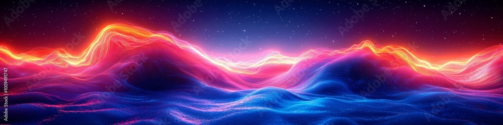 Abstract Neon Landscape with Starry Sky - Digital Art Wallpaper Abstract Neon Landscape with Starry Sky - Digital Art Wallpaper