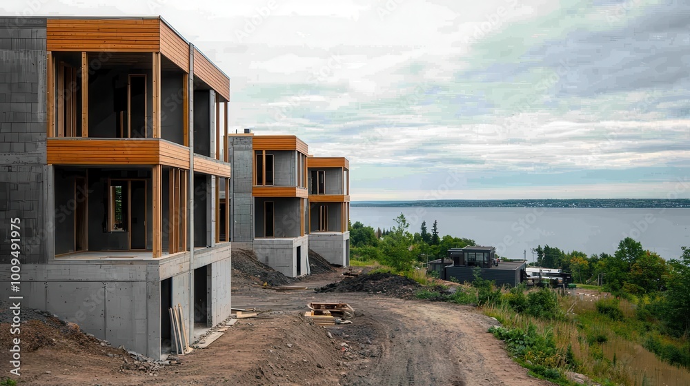 Condominiums under construction along the shores of Gananoque on the St Lawrence River Condominiums under construction along the shores of Gananoque on the St Lawrence River