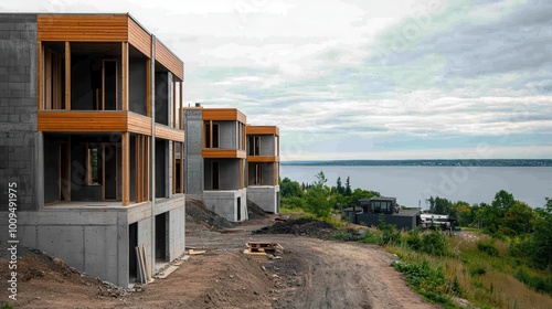 Condominiums under construction along the shores of Gananoque on the St Lawrence River photo