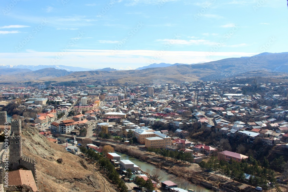 Fototapeta premium Akhaltsikhe City view from Rabati Castle, Georgia in winter