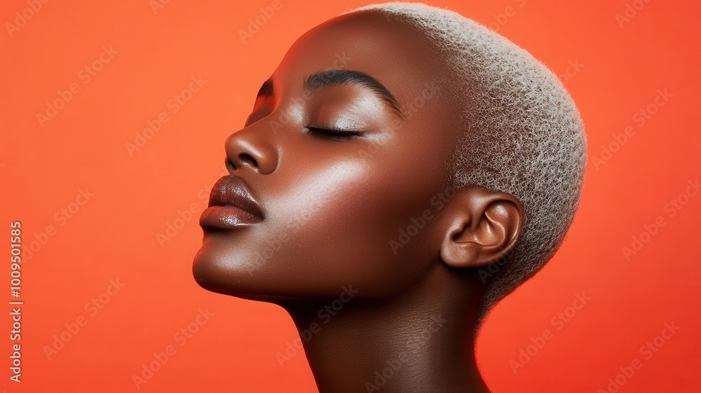 A woman with a shaved head and a light brown face A woman with a shaved head and a light brown face