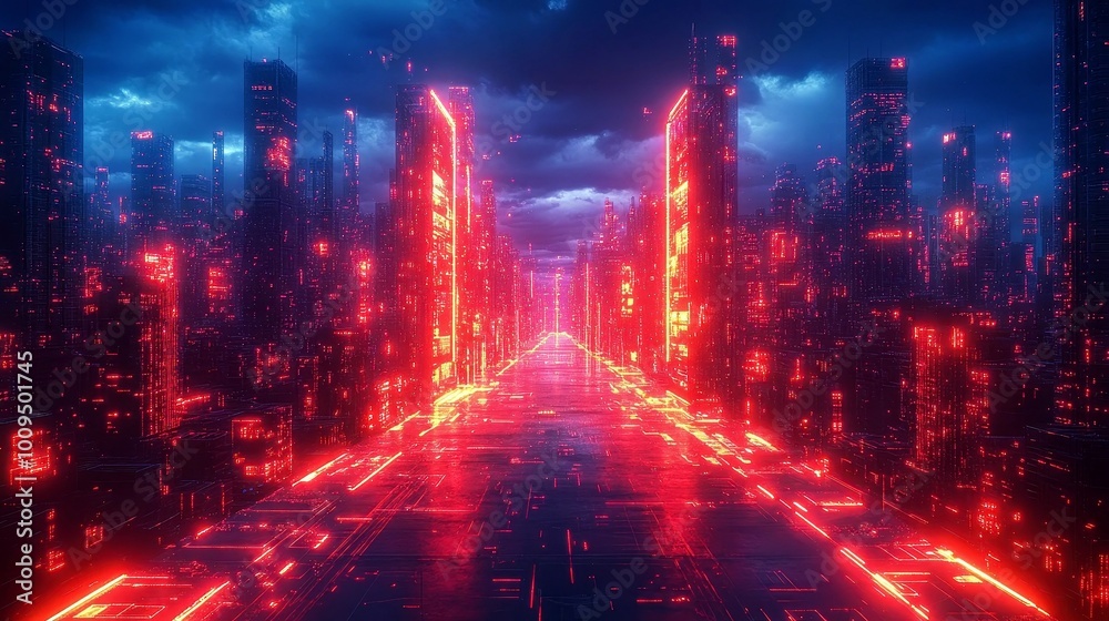 Neon Cityscape: Futuristic Cyberpunk Street at Night Neon Cityscape: Futuristic Cyberpunk Street at Night