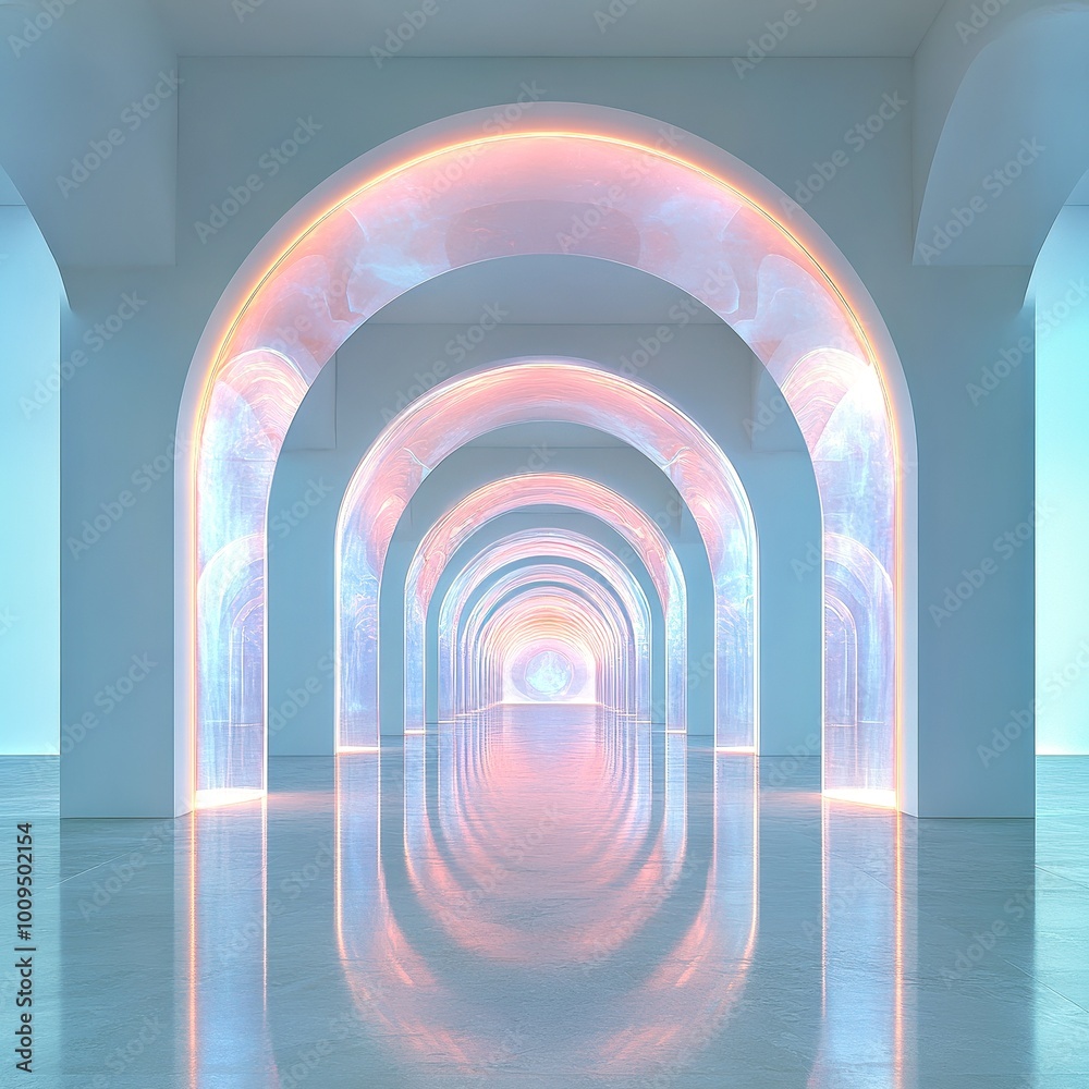 Naklejka premium Glowing Arches Abstract Minimalist Interior Design