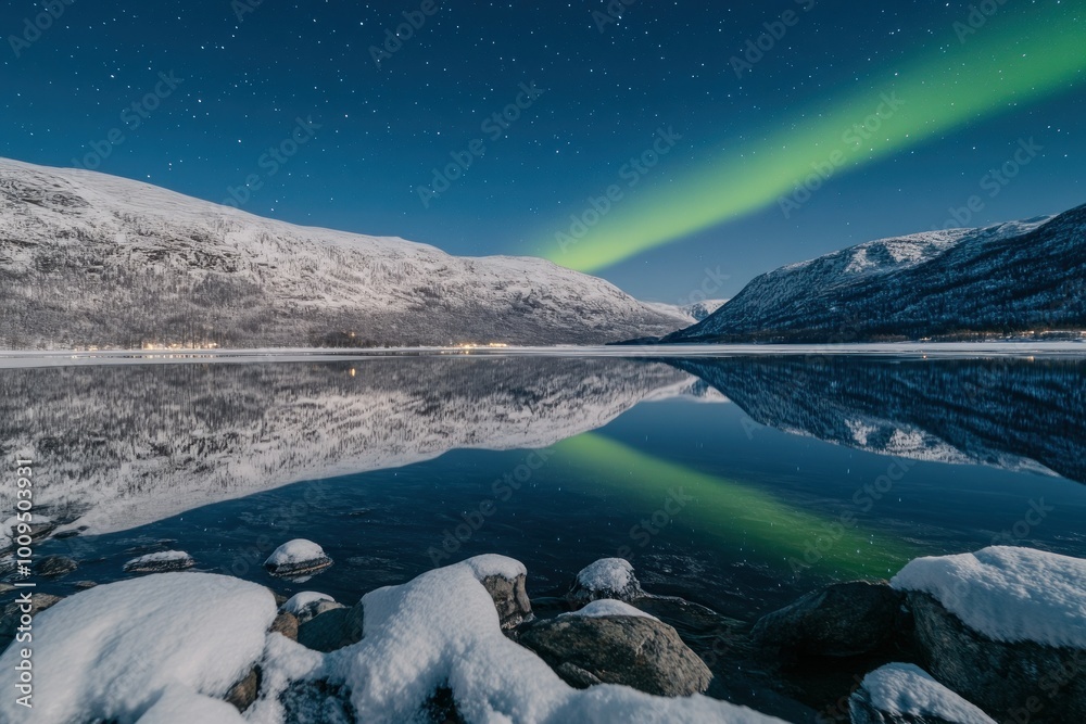 Naklejka premium Breathtaking Aurora Borealis Over Serene Landscape
