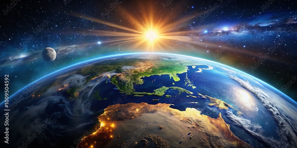 Fototapeta premium Stunning View of Planet Earth from Outer Space Capturing Its Beauty and Vibrant Colors in Orbit