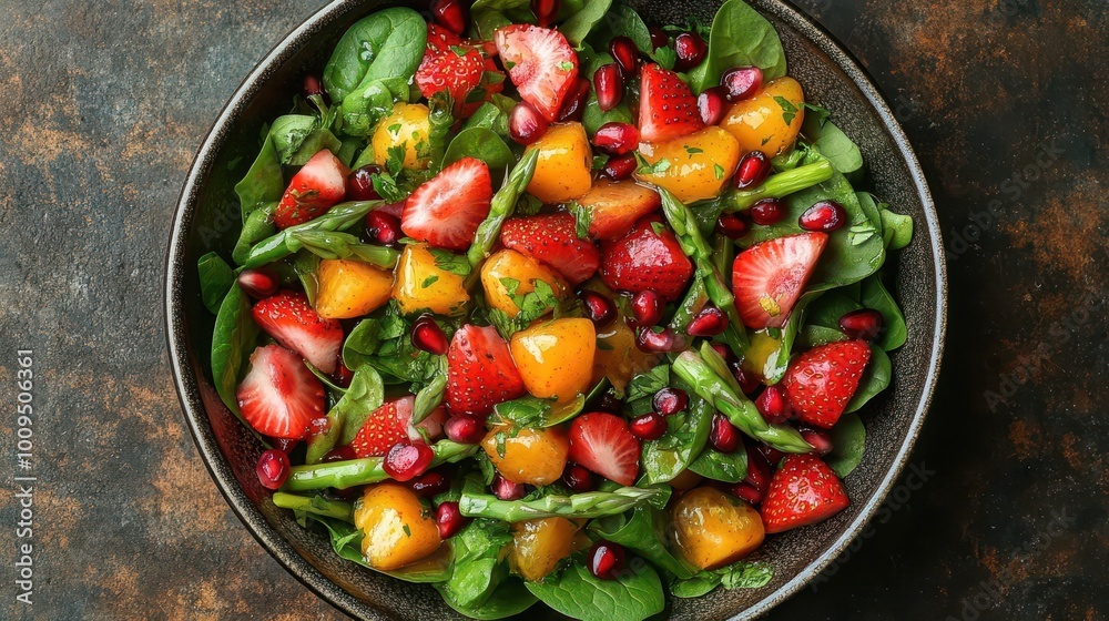 Vibrant Summer Harvest: A Rainbow Salad Bowl of Fresh Berries and Garden Greens Vibrant Summer Harvest: A Rainbow Salad Bowl of Fresh Berries and Garden Greens
