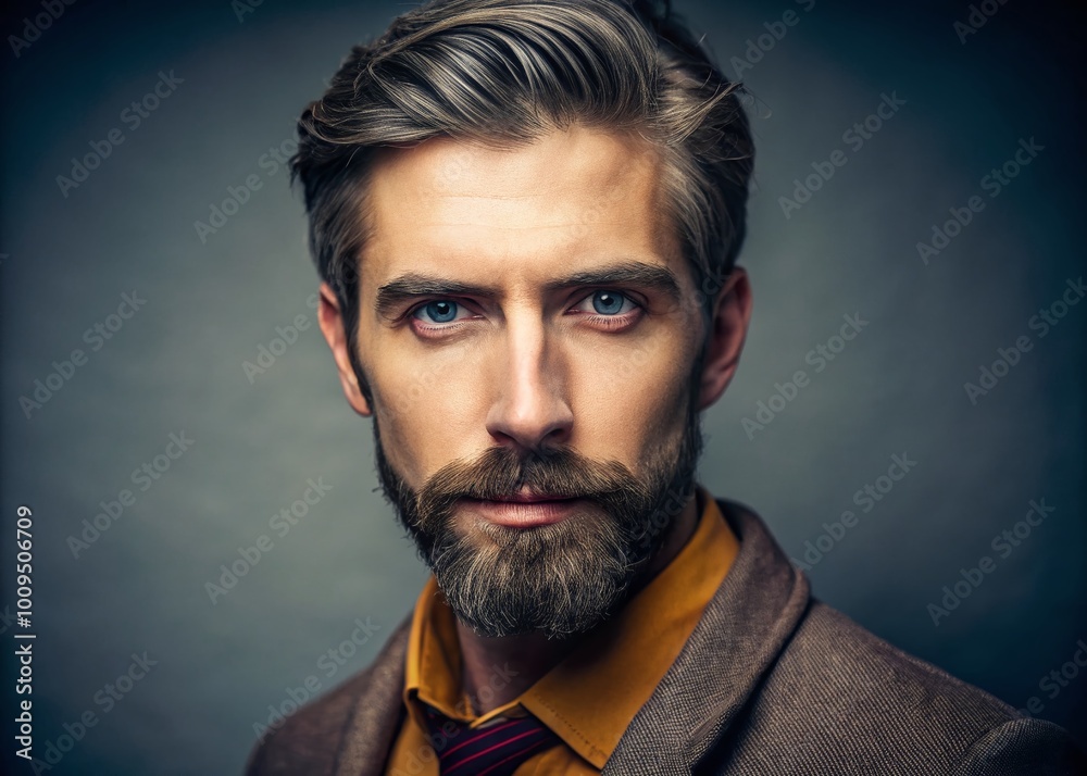 Stylish Bearded Goatee with Well-Groomed Features Against a Neutral Background for Visual Appeal Stylish Bearded Goatee with Well-Groomed Features Against a Neutral Background for Visual Appeal