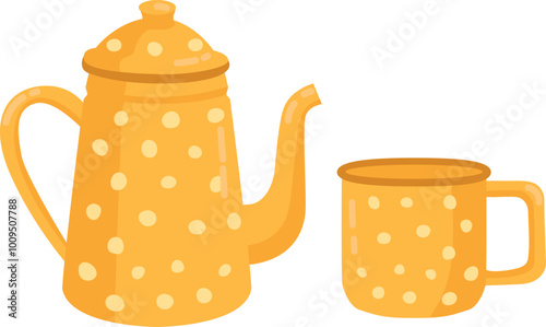 Polka dot teapot. Retro ceramic tea tableware