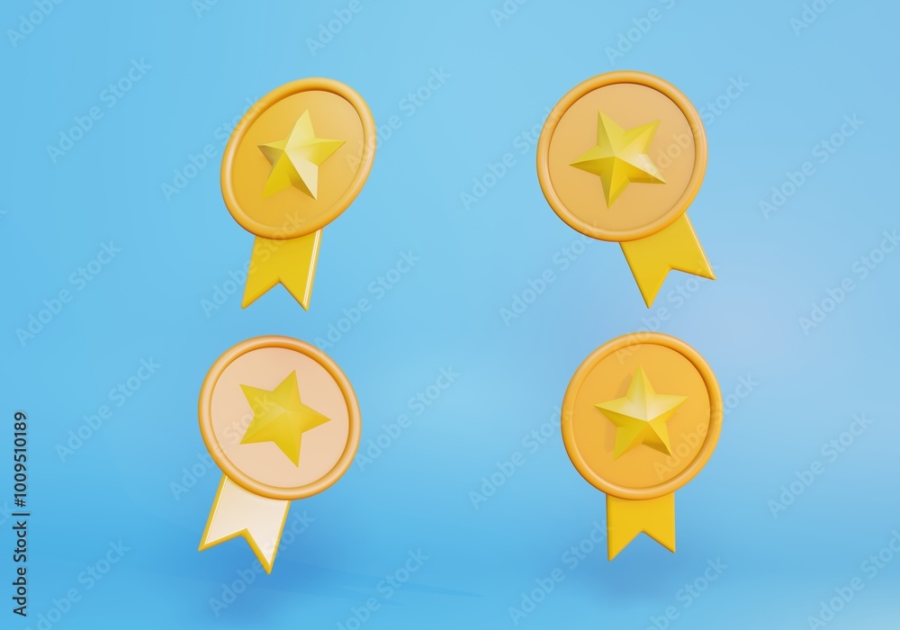 3D Render of Floating Golden Star Ribbons 3D Render of Floating Golden Star Ribbons