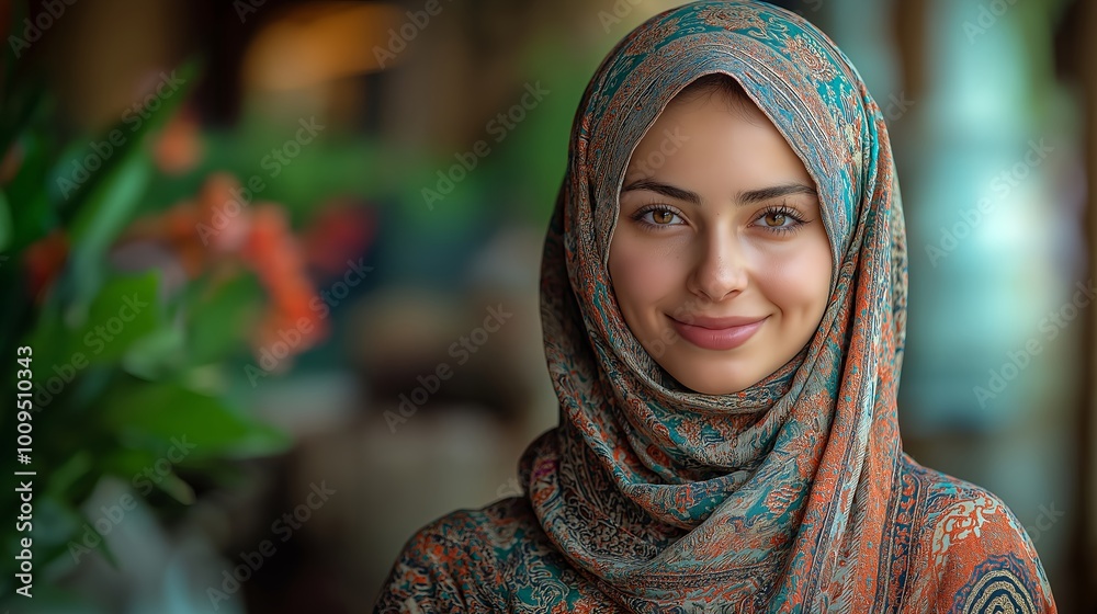 Young Girl In A National Headscarf. Illustration On The Theme Of Man And Religion, Lifestyle And Culture.  Generative AI	

