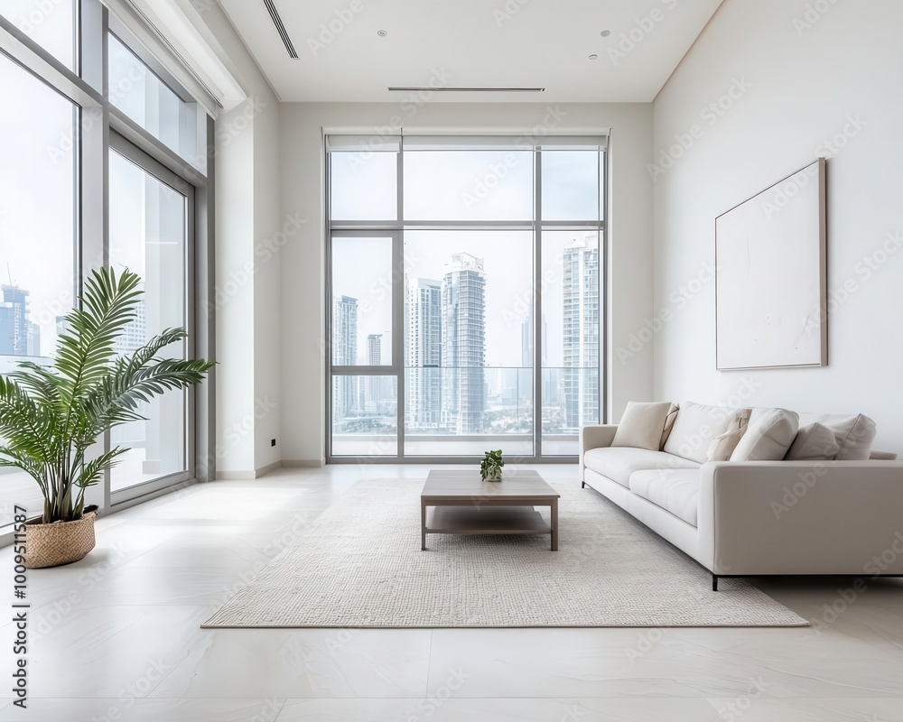 Fototapeta premium Elegant and Spacious Urban Apartment with City Views