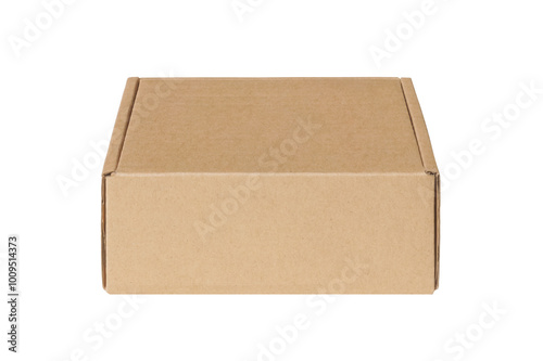 Plain brown cardboard box with flaps ideal for packaging, shipping, or storage on a transparent background for design concepts
