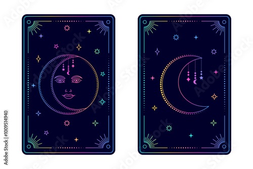 Tarot card moon. The major arcana of a deck of cards.