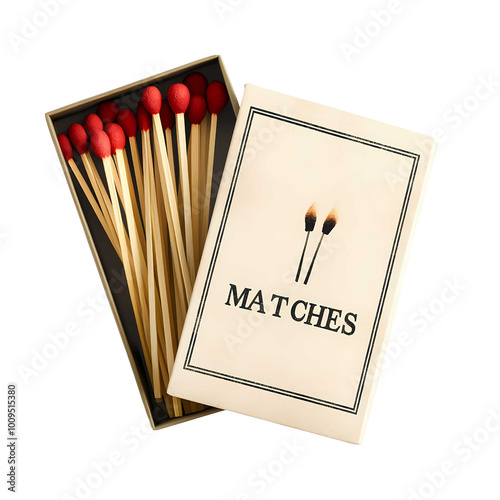 Classic Box of Matches With Wooden Sticks and Red Tips on Display