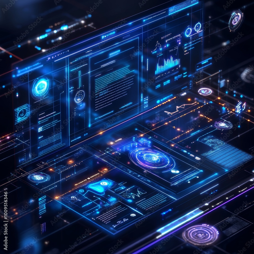 Futuristic Holographic Interface with Data Visualization and Analytics