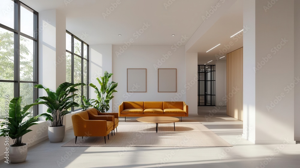 Fototapeta premium A bright and airy coworking office with an open-concept layout