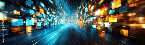 Blurred interface highlights various channels and content for streaming services