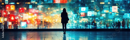 Viewers engage with a dynamic digital wall filled with diverse visual content