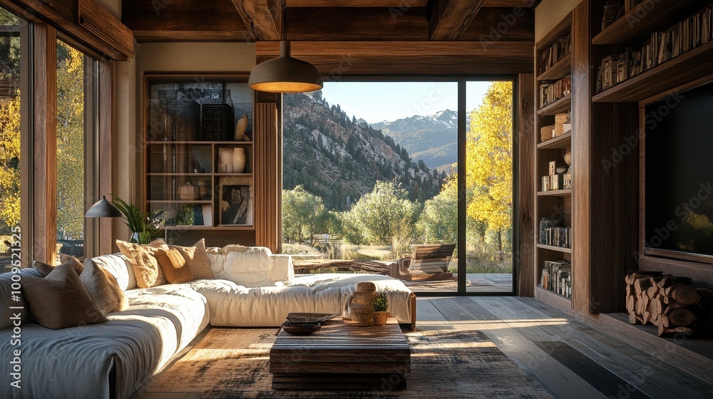 Cozy Mountain Cabin in Autumn Landscape Cozy Mountain Cabin in Autumn Landscape