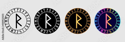 Scandinavian rune Raido in different design variations.
