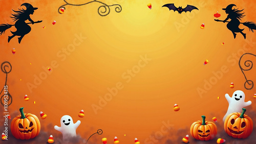 Halloween fun spooky witches ghots candys orange bacnground