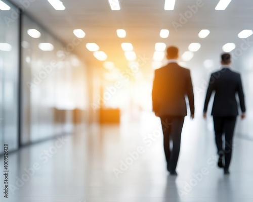 abstract composition of blurred human silhouettes in modern openplan office space conveying busy collaborative atmosphere