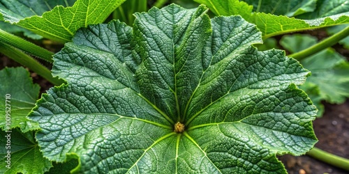 Close-Up Of A Deep Green Deeply Lobed Leaf From A Zucchini Squash Plant