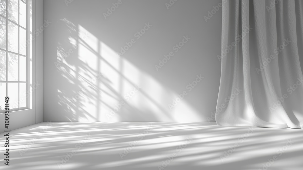 Minimalist White Room Interior Design with Window Light and Drapes Minimalist White Room Interior Design with Window Light and Drapes
