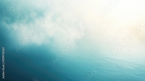 Soft waves blend with ethereal clouds, creating a tranquil atmosphere over a serene water surface in soothing blue tones.