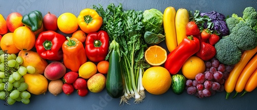 Vibrant fruits and vegetables arranged in a colorful symphony of healthy eating.