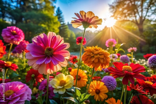 Vibrant 4 O'Clock Flowers Blooms in Full Color Under Bright Sunlight in a Garden Setting