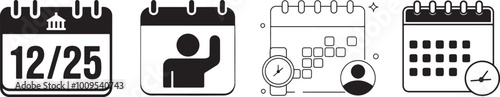 Calendar schedule date location time icon set
